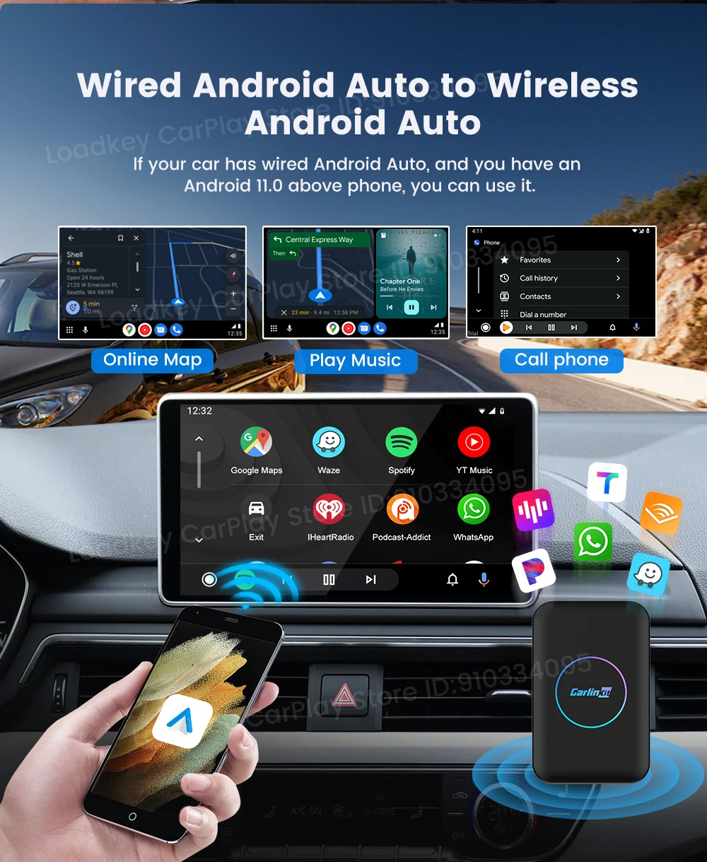 2026 Carlinkit LITE Wireless Android Auto & Car Play Ai Box Usb Watch Videos Online 32GB For Netflix Iptv 3 IN 1 Carplay Tv Box