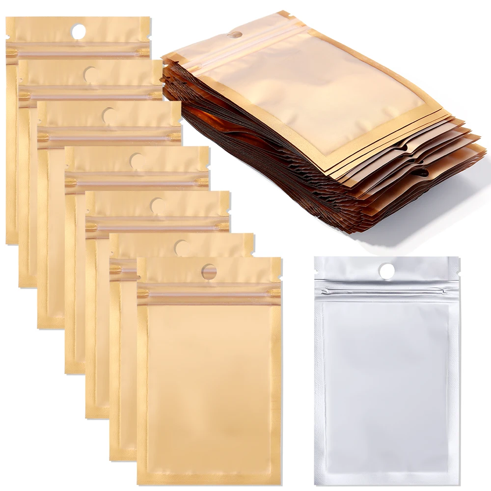 20-50pcs/lot Gold Aluminum Foil Self Sealing Bag Frosted Surface Zip Packing Bags Jewelry Storage Package Bag Gift Packing Pouch