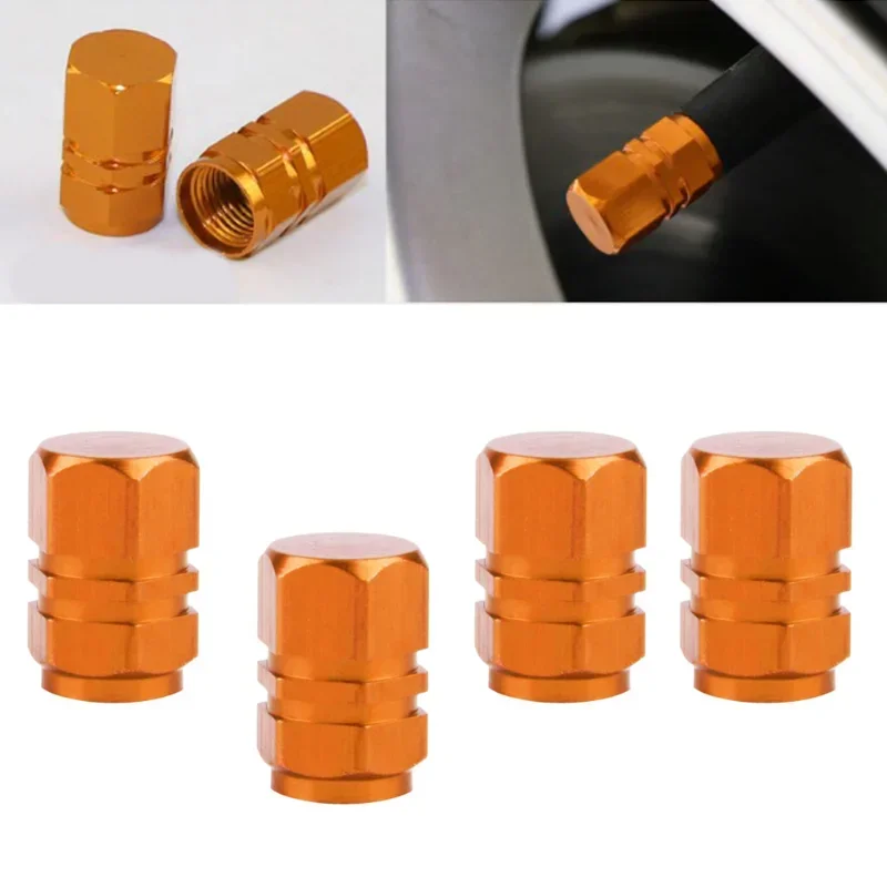 

4pcs Metal Car Tire Valve Caps Auto Wheel Tyre Rim Valve Stem Caps Car Air Port Dust Covers Decoration Orange Car Accessories