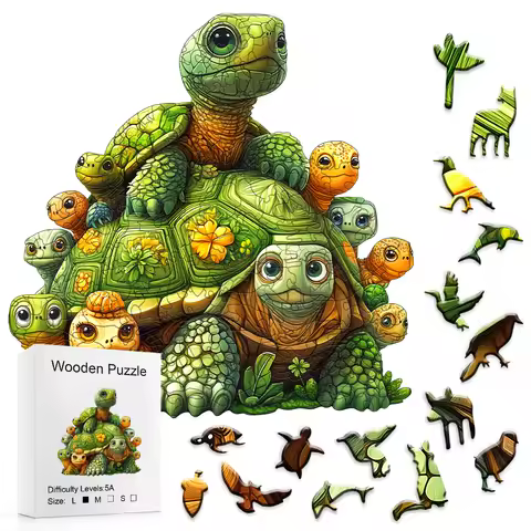 Unique Wooden Turtle Puzzle for Adults - 4.5 Difficulty Level Jigsaw, Perfect Home Decor &amp; Gift Idea