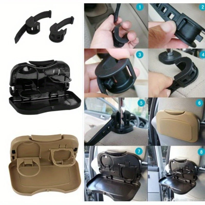 Car Seat Back Dining Table Drink Food Cup Tray Auto Foldable Desk Tray Holder Q-4