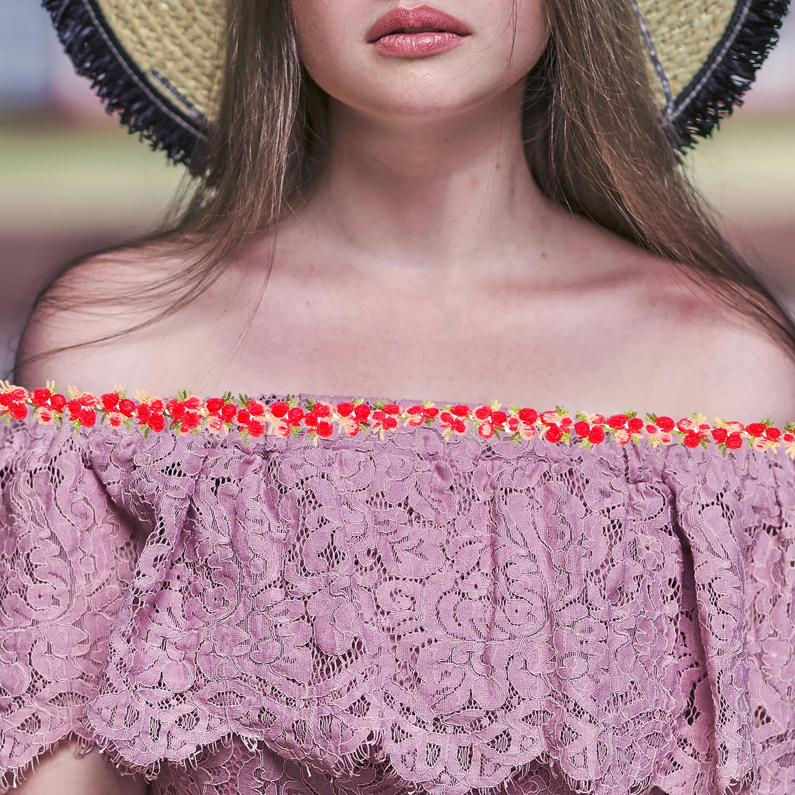 

5 set 5 Sets Flower Lace Ribbon Floral Embroidered Trim Headdress Sewing Decorative Clothes Craft Appliques Polyester Fabric Diy