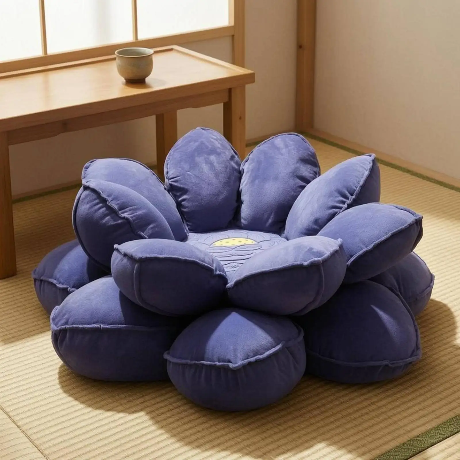 Oversized Flower Floor Cushion Soft Plush Cushion for Sitting on Floor Crystal Short Plush Cozy Round Petal Lounge Mat for