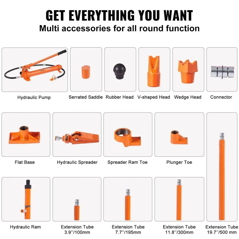 Tragbarer 12-Tonnen-Wagenheber mit hydraulischem Ram und 4,6 Fuß langem Ölschlauch-Aufbewahrungskoffer für Kraftfahrzeuge