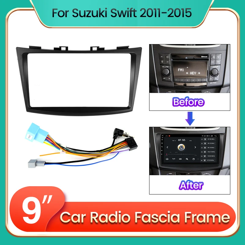 9-Zoll-Autoradio-Rahmen-Kabel-Armaturenbrett-Montagesatz für Suzuki Swift 2011 2012 2013 2014 2015 Android 2 Din Stereo-Kunststoff-Blende
