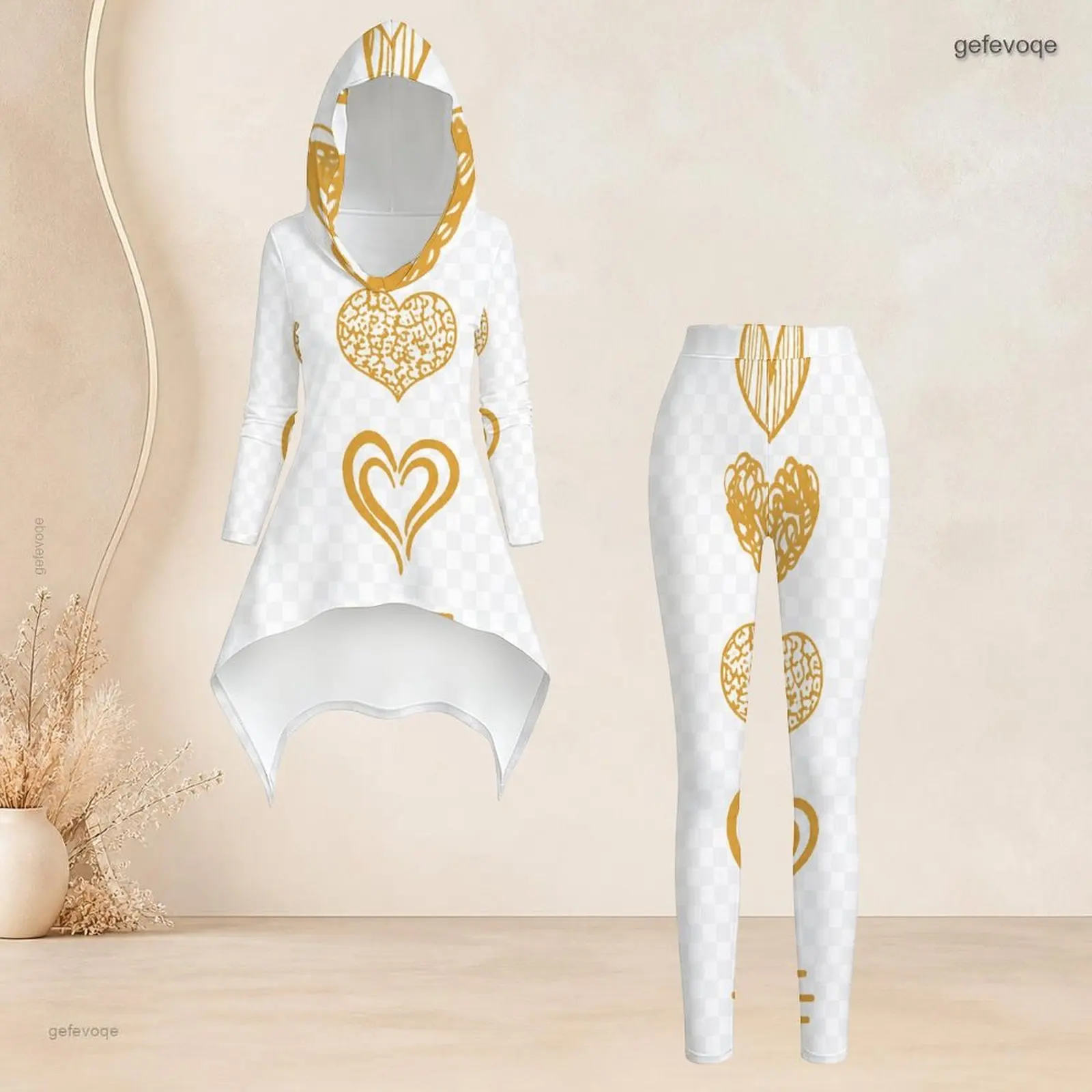 Fashion Women Casual 2 Piece Set Hooded Long Sleeve Hi Lo Asymmetrical Tunic Top Matching High Waist Slim Leggings T Daily Suit - view 2