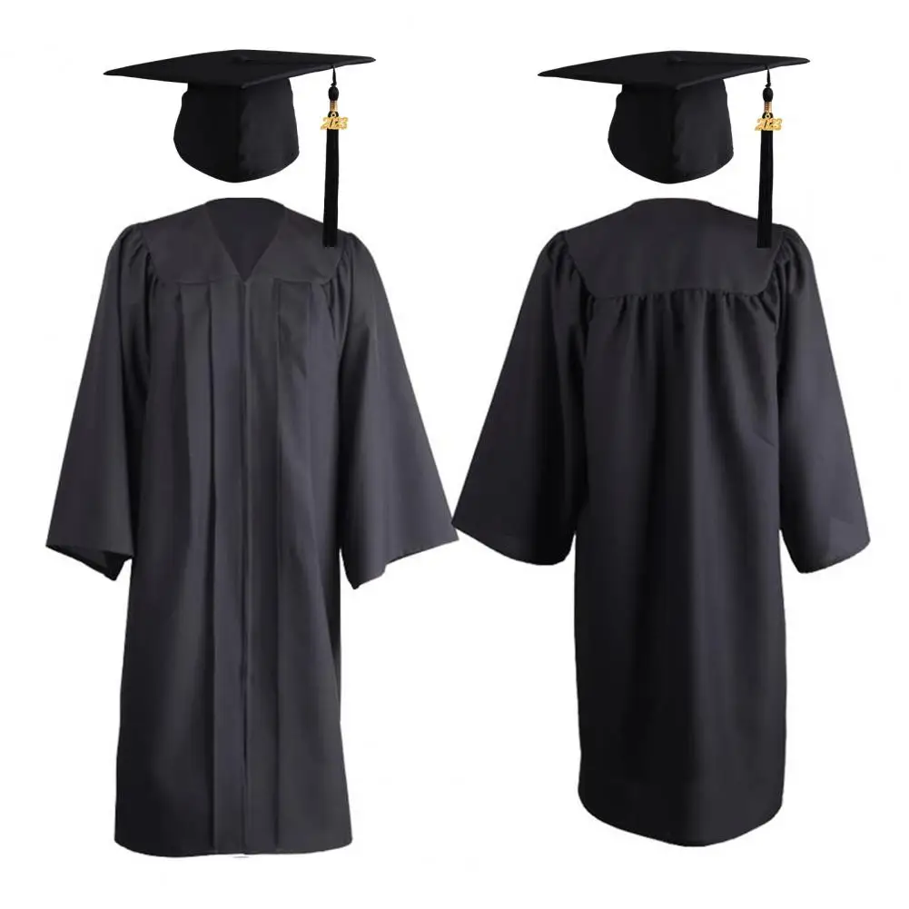 Conjunto Uniforme de Graduação Preto Sólido, Vestido Robe Acadêmico, Party Wear, Vestido de Graduação, Moda, 1 Conjunto