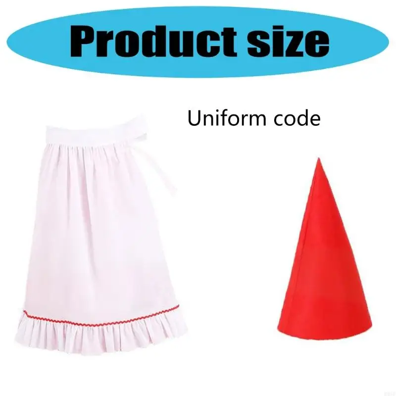 B95F Elf Costume Gnomes Costume Set Felts Dwarf Hats Ruffle Half Waist Apron for Halloween Christmas Party Cosplay Dressing Up