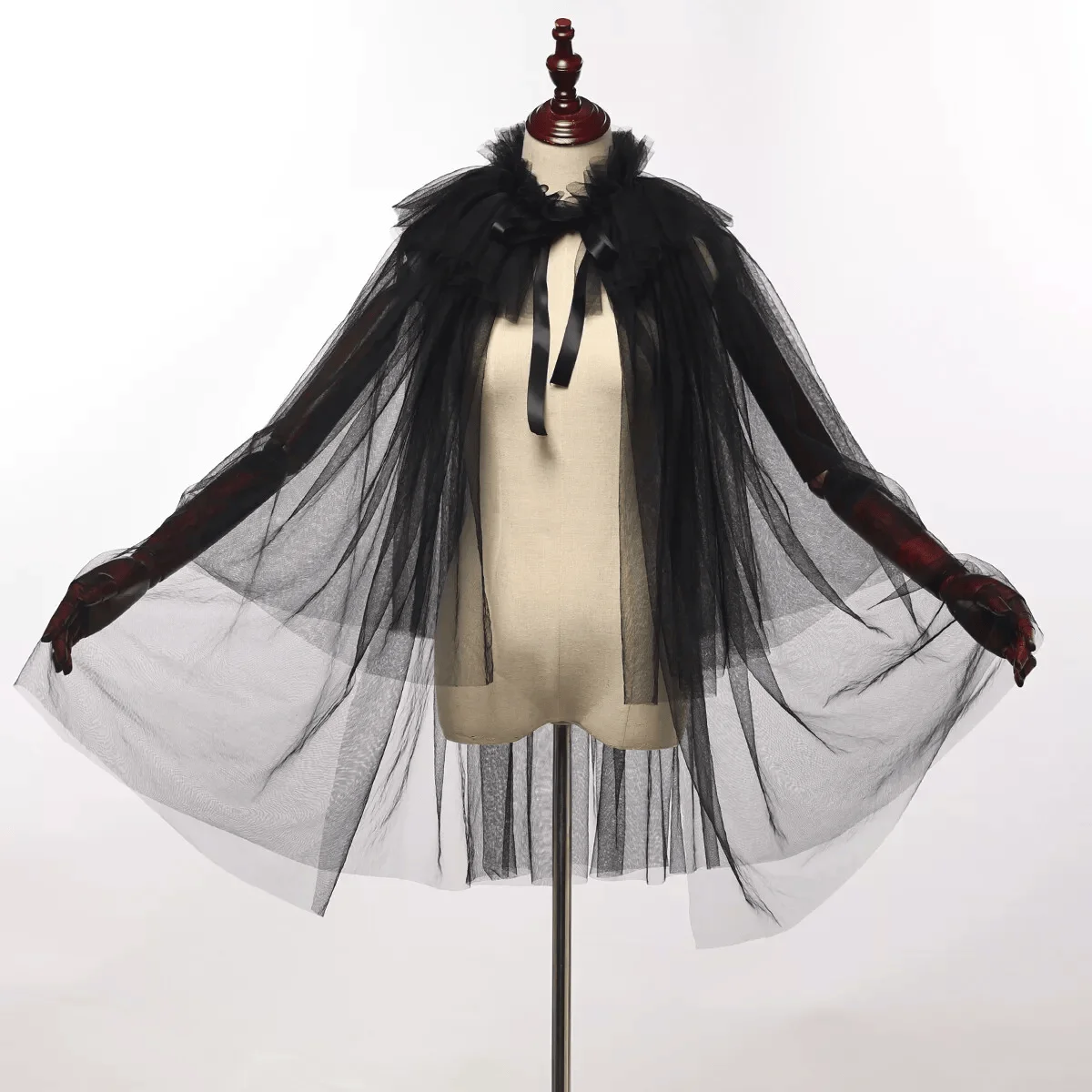 

loween Bla Tulle Double Layered Lace Collar Me White Horn Ne Ruffle Bowtie Performance Costume Me Cloak