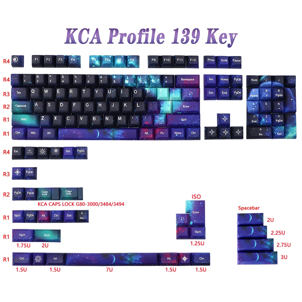 Imagem -06 - Starry Sky Keycaps Grupo Dye Sub Keycap Caps Teclado Gaming Mecânica Chaves Iso Kca Gk61 64 68 75 Gmmk Pro