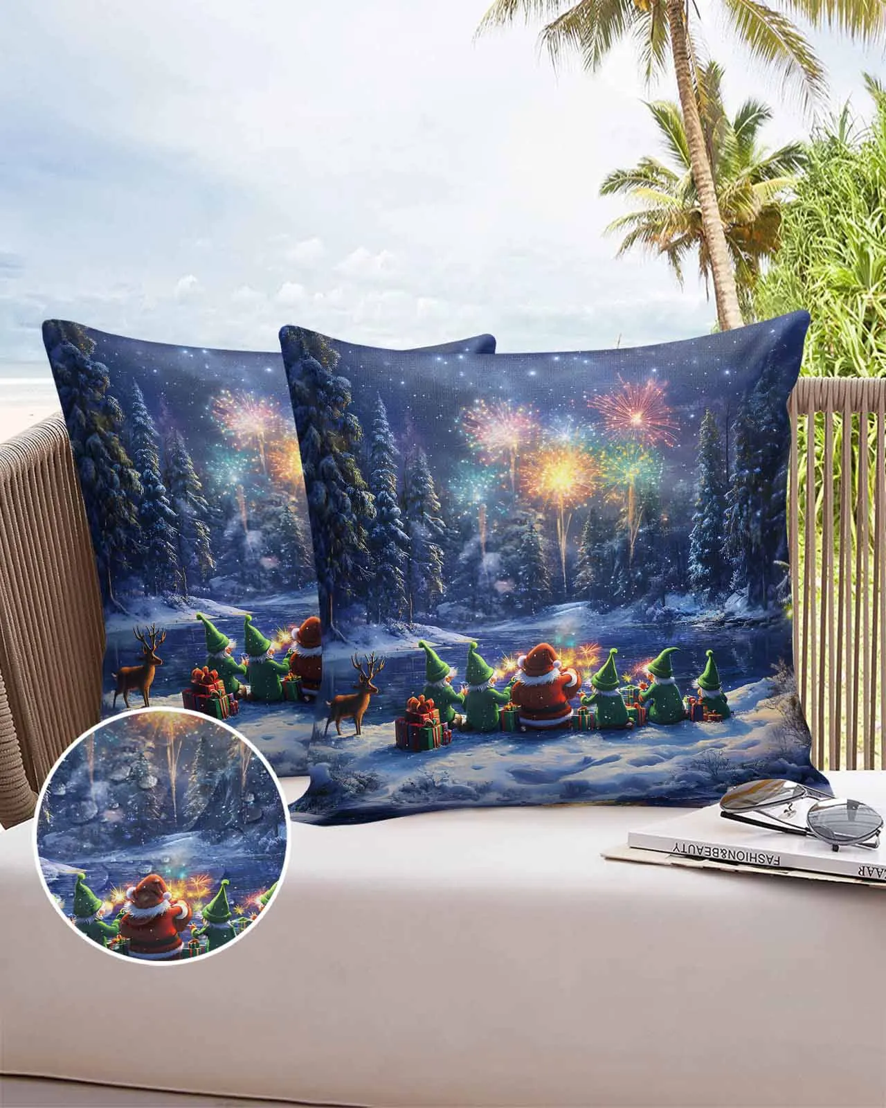 2/4PCS Christmas And Winter Elderly Outdoor Garden Chair Waterproof Cover Cushion Home Decor Pillow Case