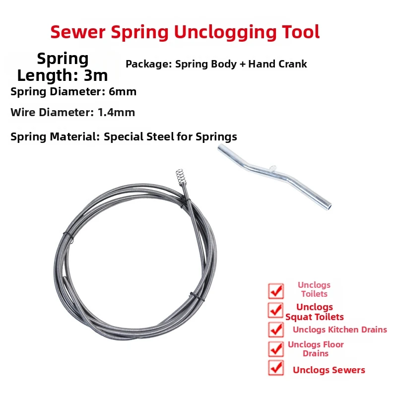 Multi-use Drain Cleaning Tool Drain Cleaner Clog Remover Silver Drain Snake Pipe-friendly Tip Spring Steel Spiral Spring