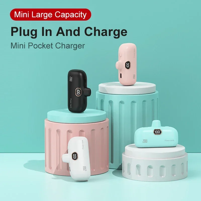 22.5W Mini Power Bank for iPhone Charger 5000mAh High Capactity Mini Capsule Power Bank Digital Display Fast Charge For Samsung