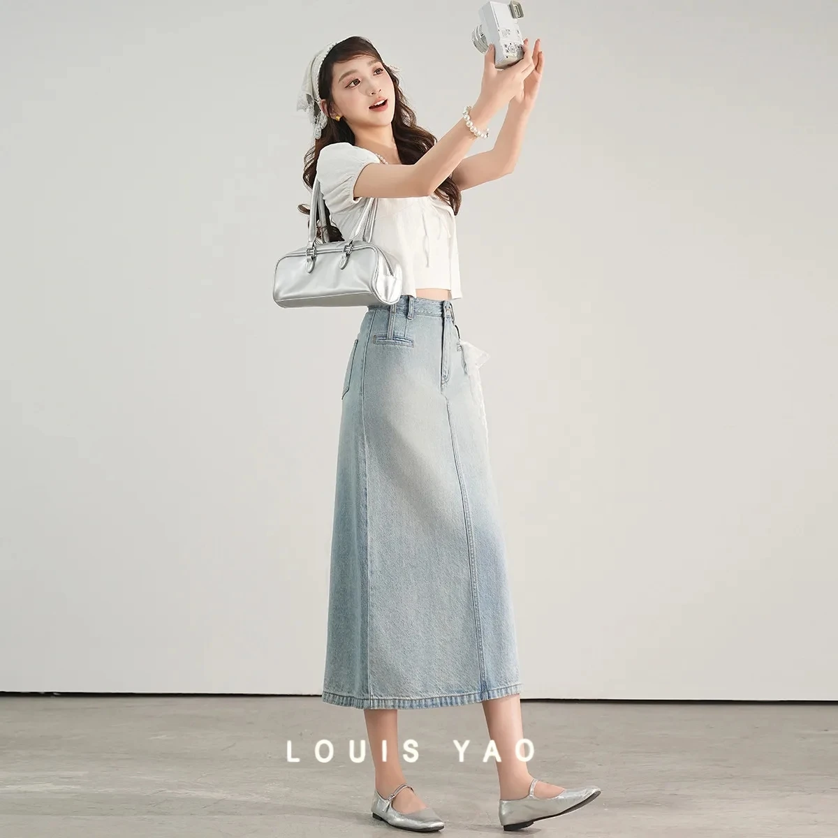 

High Waist Retro Denim Bustier Fashion Casual Temperament Removable Belt Long Women's Skirt Female Clothing Summer New 2025