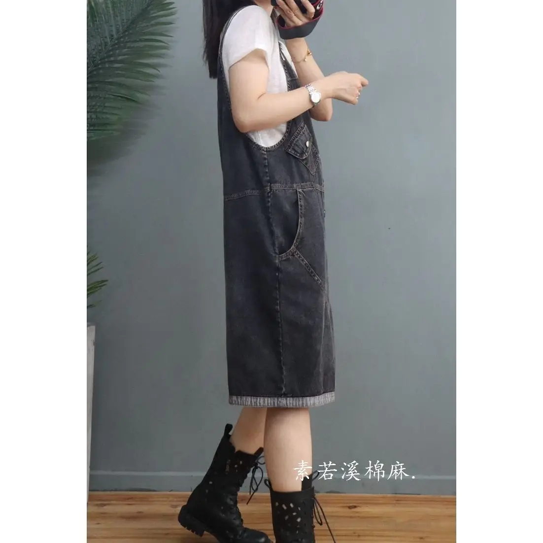 Denim Jumpsuit 2024 Dames Effen Kleur Mouwloze Hoge Taille Romper Broek Jeans Bib Overalls Met Zakken Streetwear Nieuw Yc63