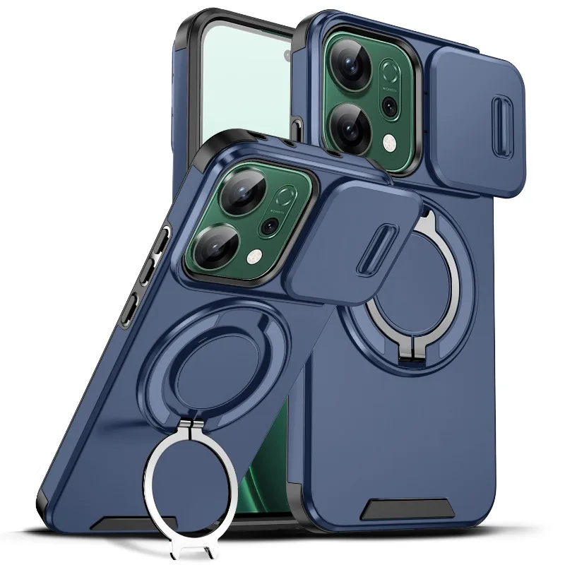 For Reno 14 Pro 5G 14F Shockproof Hybrid Magnetic Stand Phone Case for Reno14 13 Pro 13FS Slide Lens Camera Protect Armor Cover