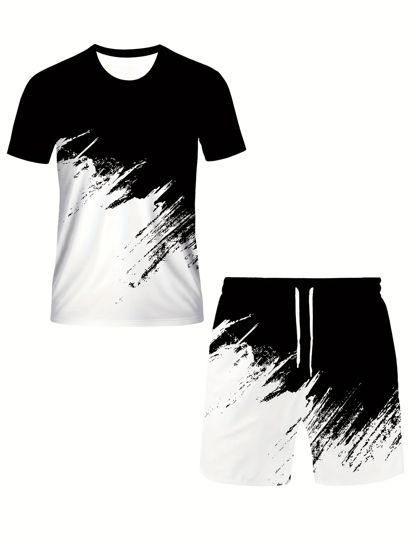 2025 Outdoor Sports, Leisure, Fashion, Contrasting Colors, 3D Digital Printing, Short Sleeved T-shirt, Shorts Set