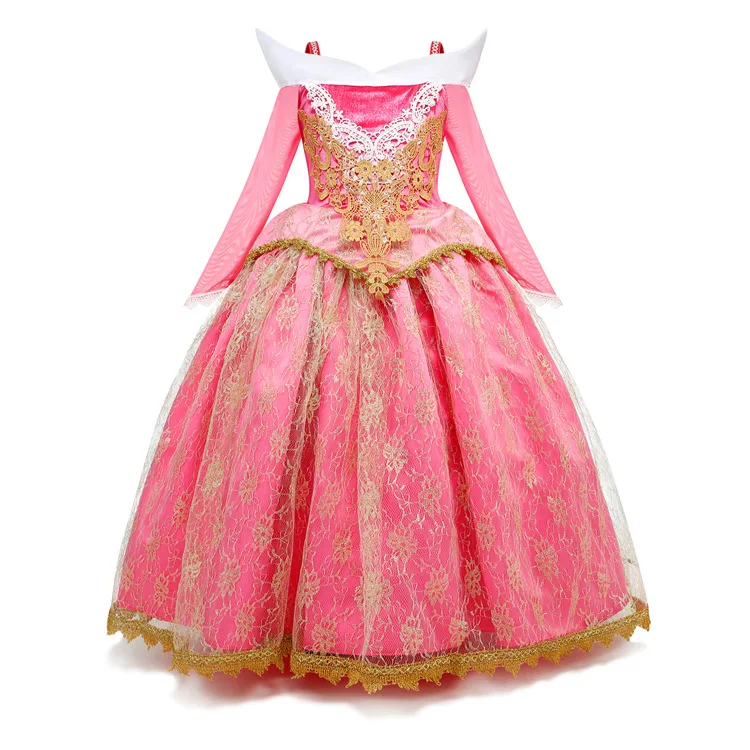 Luxury Grace Princess Party Dress Girls Sleeping Beauty Lace Floral Frock Aurora Cosplay Kids Carnival Clothing Christmas Gown