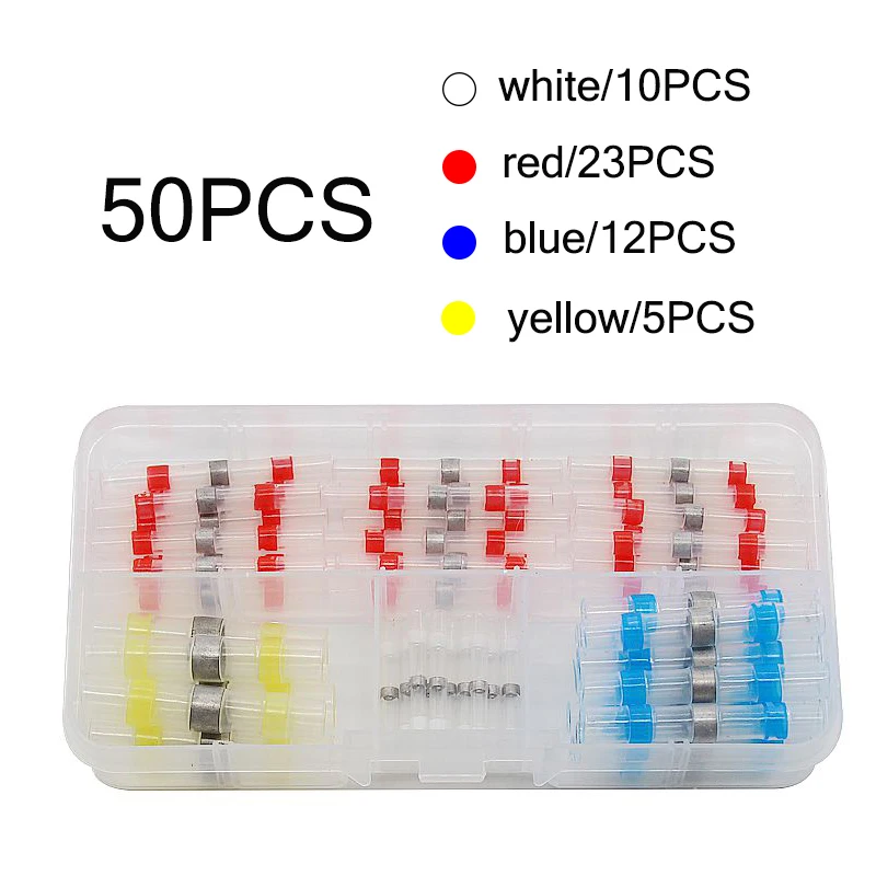 50/500 Stuks Waterdichte Krimpkous Met Soldeer Geïsoleerde Elektrische Draad Terminal Butt Splice Soldeer Elektrische Connector Set