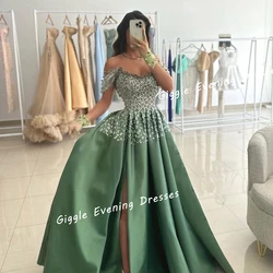 Giggle Satin Off-The-Shoulder Beading Elegance Prom Gown Saudi Arab Sequined Floor-Length Evening Party Dresses for Women 2024