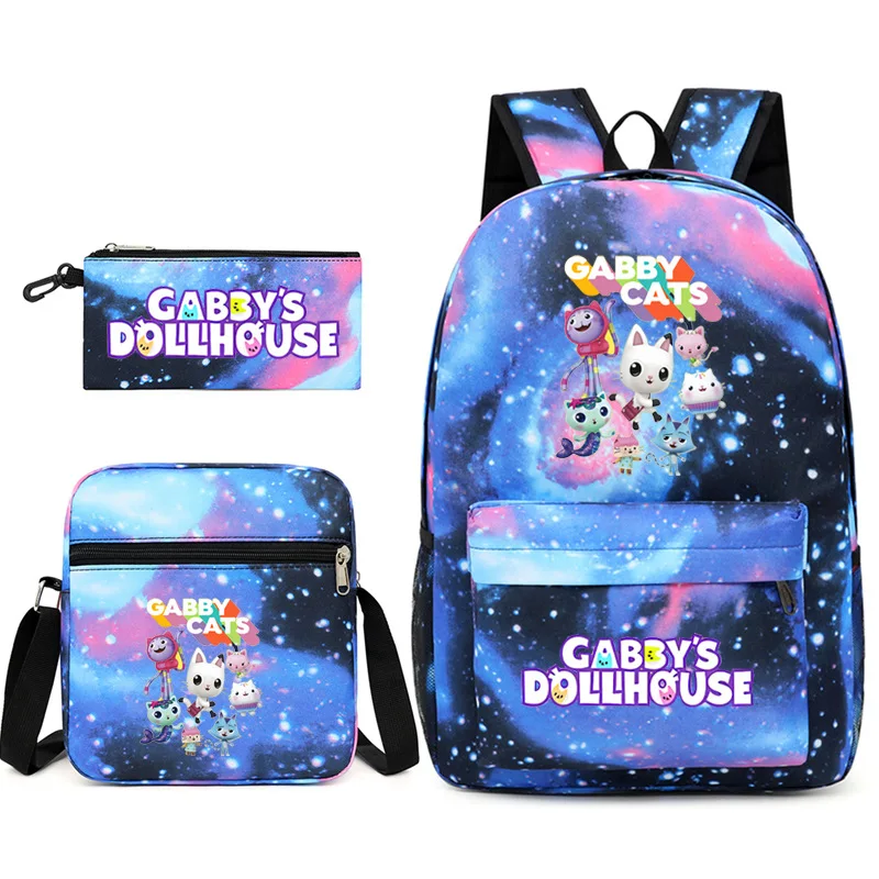 

Cartoon Novelty gabby's dollhouse Print 3pcs/Set pupil School Bags Laptop Daypack Backpack Inclined shoulder bag Pencil Case