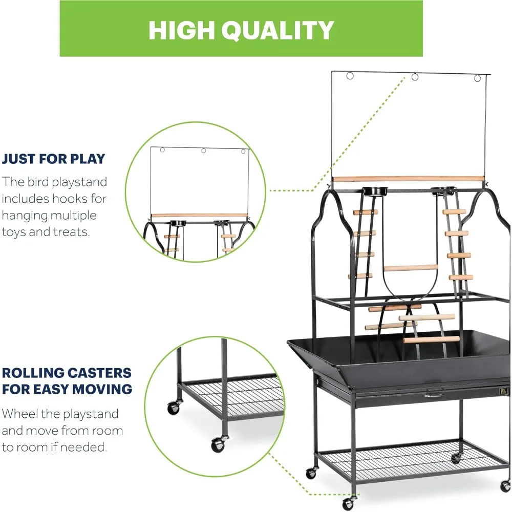 

US Shipping Rolling Bird Play Stand with Wheels Perches Ladders Swing Indoor Outdoor Parrot Playground Enrichment