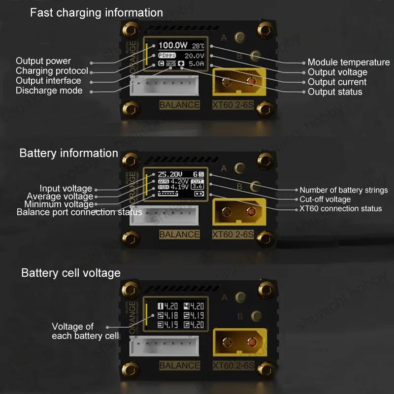 1PC 6-30V 2-6S Dual Port 125W Discharger Li-Po Battery Manager V2.1 Balance Head XT60 Female Interface for FPV Drone Accessories