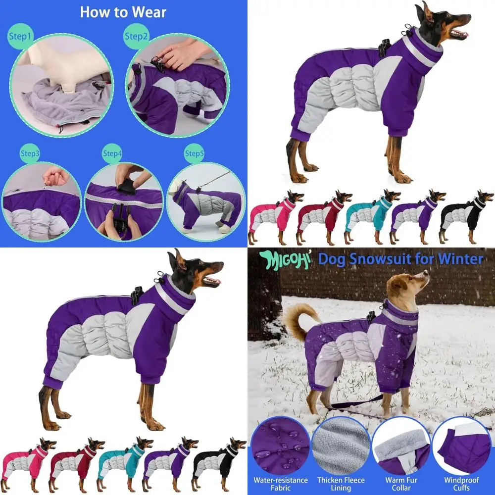 

Большое зимнее пальто для собак со светоотражающей подкладкой, на флисовой подкладке, ветрозащитное, на молнии, подходит для собак размеров от маленьких до 2XL.