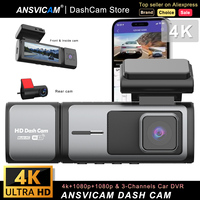 ANSVICAM 1080P 3 Camera Car Dash Cam WIFI DVR Front Rear Inside View Video Recorder Night Vision Black Box Car Accessory
