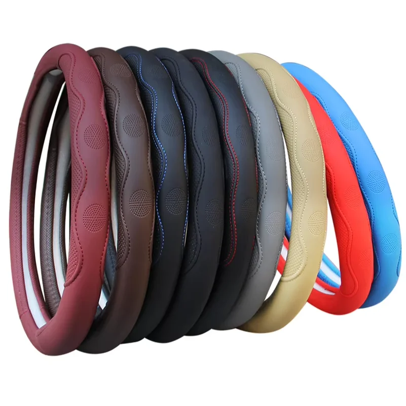 PU fiber leather embossed car has an inner ring steering wheel cover suitable for 14.5 - 15 inch round car decorations.