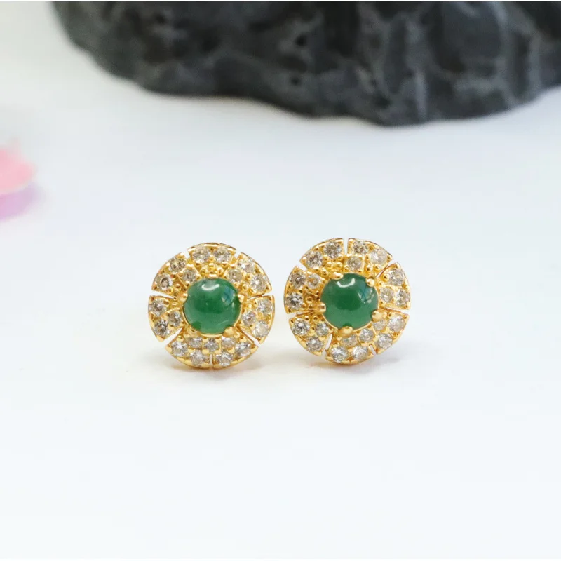 

​​S925 Silver Natural Jadeite Ice Green Imperial Green Earrings - Handcrafted Solid Color Jewelry​​