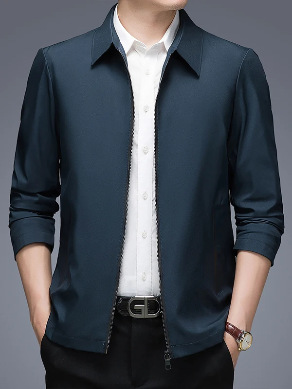 

Casual Collared Men's Jaet 2025 Spring Autumn New Sle Busin Faion Polyester Fiber Long Sve Zipper Closure No Hat