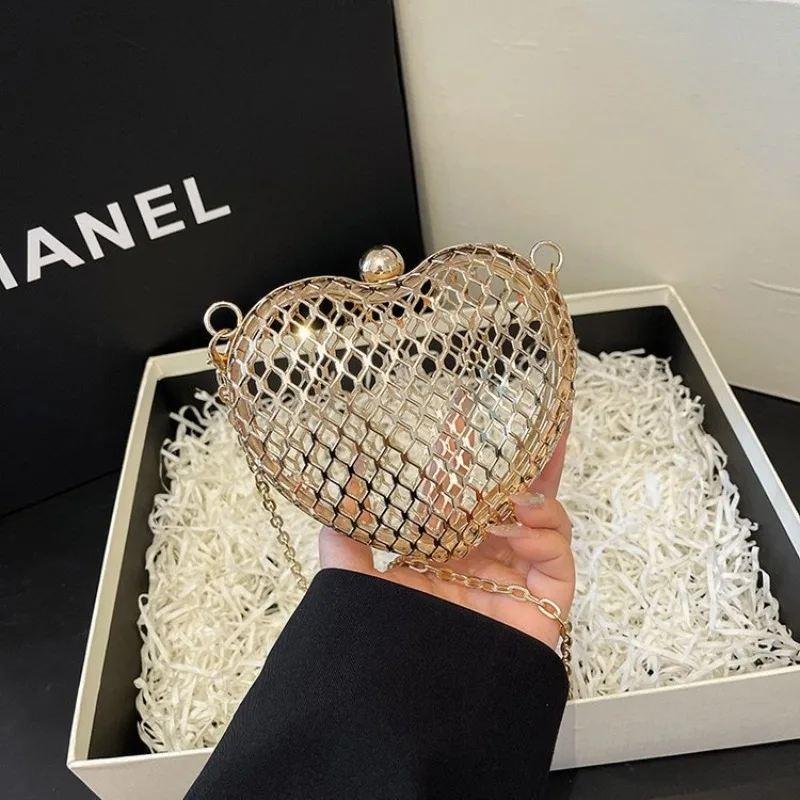 

Роскошная металлическая сумка через плечо с цепочкой в форме сердца для женщин, ажурный дизайн, вечерний клатч для вечеринки, свадьбы, ужина