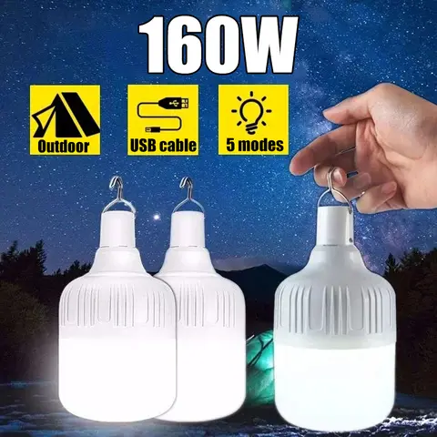 USB 충전식 LED 전구, 야외 휴대용 캠핑 피크닉 전구, 비상 조명 손전등, 걸이식 텐트 랜턴