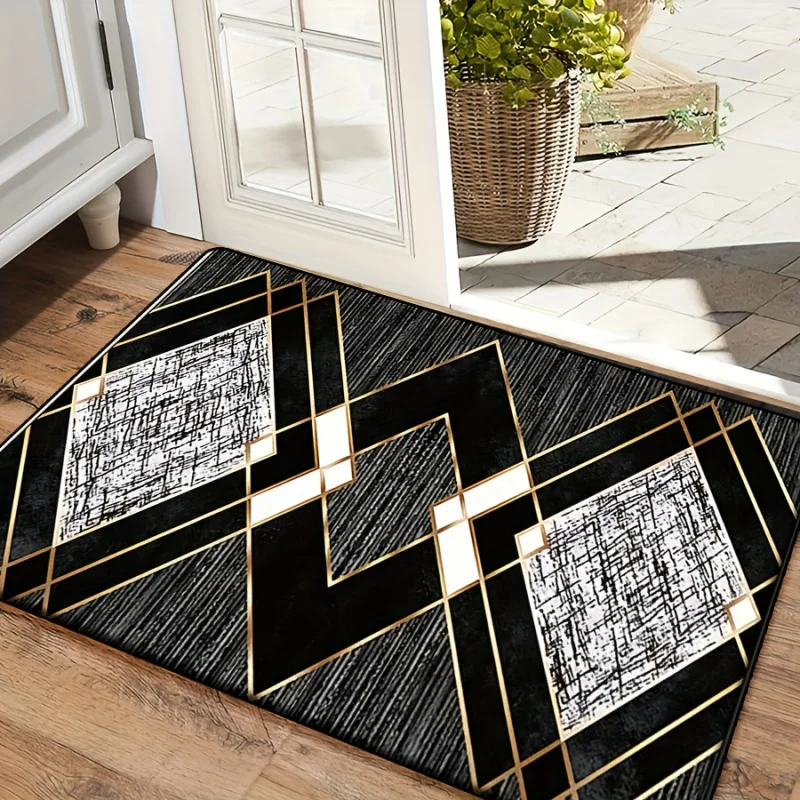 

VIKAMA Черно-золотой геометрический коврик для прихожей, нескользящий, мягкий, современный, роскошный, для ванной, гостиной и домашнего декора