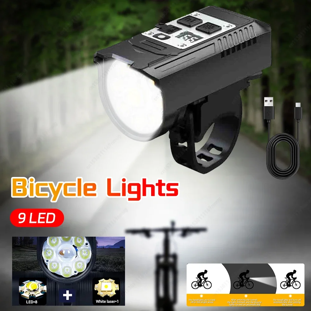 

LED Bicycle Front Light High Brightness Bike Flashlight Dual Light Source Bicycle Head Light Intelligent Sensor for Night Riding