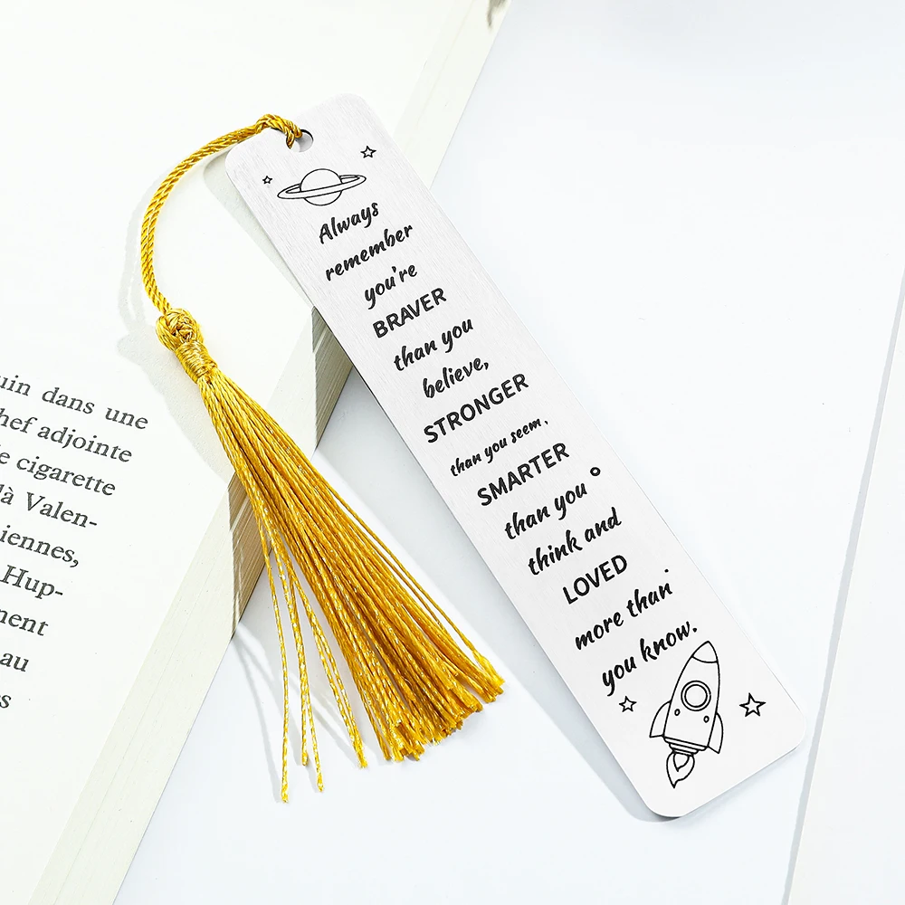 1pc Stainless Steel Encouragement Bookmark with Gold Tassel, Engraved 'You Always Forget You're Great', Gift for Family, Friends