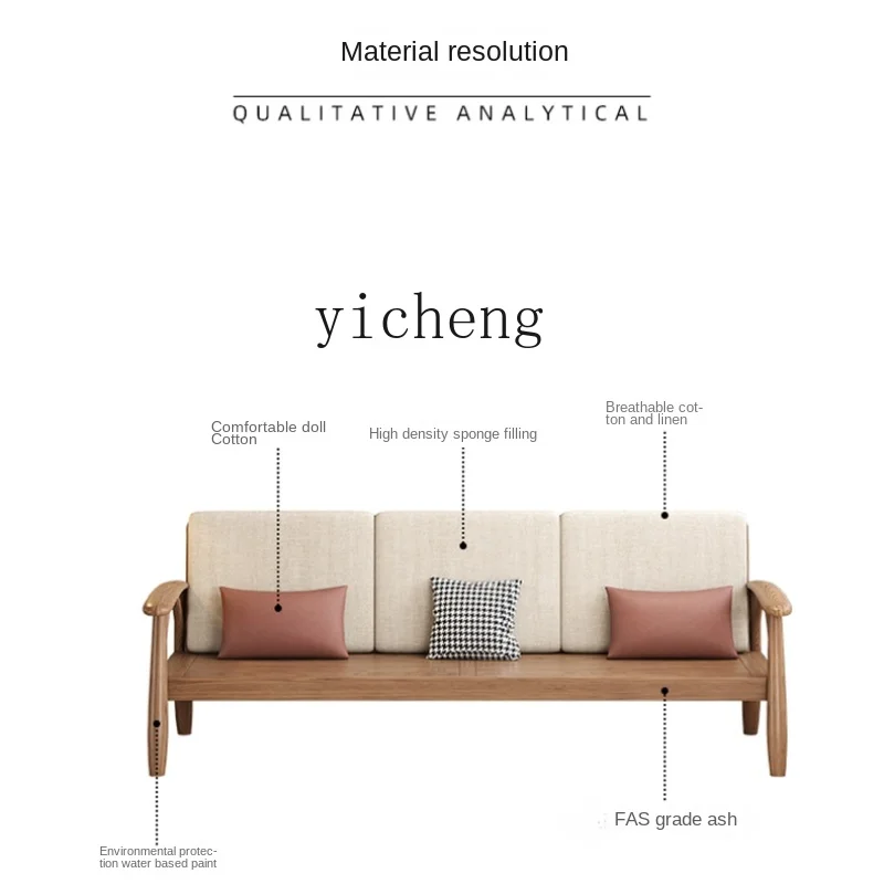 Solid Wood Sofa Solid Wood Living Room Three-Seat Simple Modern Ash Wood Furniture Combination Sofa