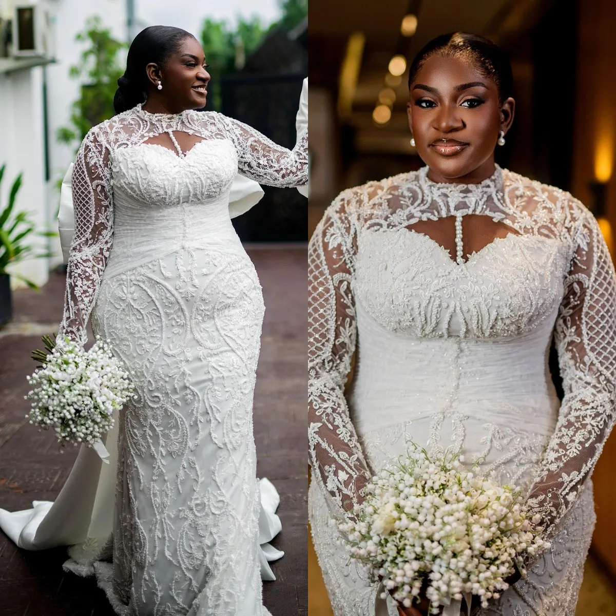 Plus Size Mermaid Wedding Dresses Sweetheart Lace Appliques Beaded Sequins Pearls Bride Gowns Customized Formal Bridal Dress