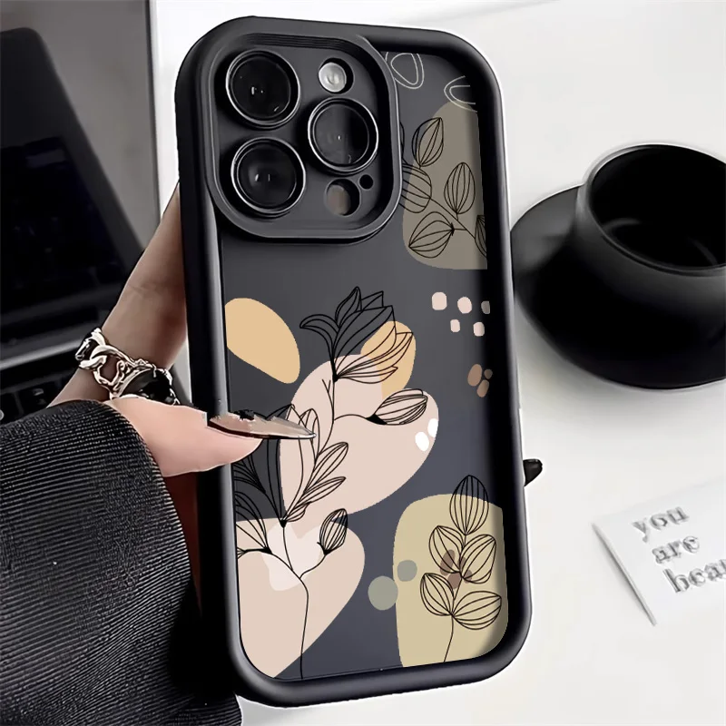 Abstract Plants Phone Case For iPhone 15 Pro Max Case iPhone 13 16 14 12 11 Pro Max X XR XS 7 8 SE Candy Liquid Silicone Cover  