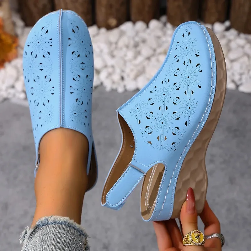 Women High Heel Hollow Sandals Summer Casual Commuter Roman Sandals Comfortable Toe Shoes for Women  Large Size Zapatos De Mujer