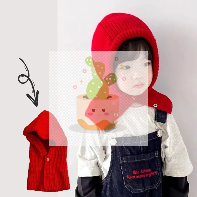 1 шт., зимняя детская шапка-шарф, модные полосатые вязаные шапки для защиты ушей, детская Балаклава, головной убор, детская шапочка с капюшоном для детей 1-6 лет