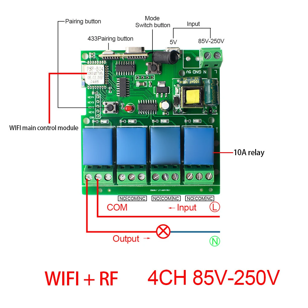 WiFi Relay Smartphone APP Remote Control 4 Channels Power Voice Switch Module Spare Parts Accessory for Office