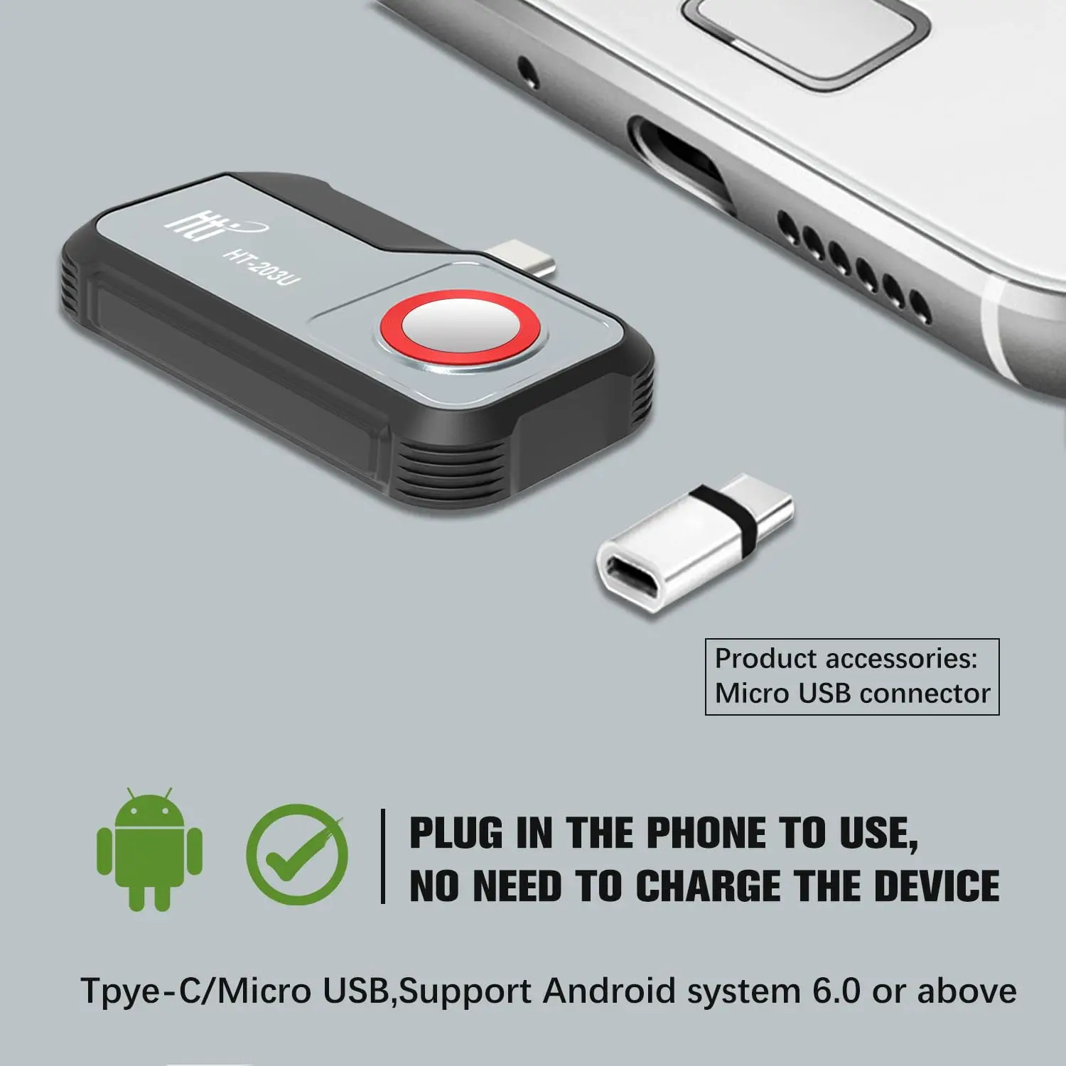 HTI HT-203U 256*192 Pixels Câmera Térmica USB Tipo-C -20 ° C~550 ° C Android tipo C termovisor infravermelho para celular