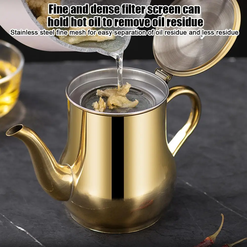 Gold Stainless steel Filter Oil Pot Stainless Steel Household Leak-proof Wine Pot Pouring Oil Bottle Seasoning Tank Kitchen Tool