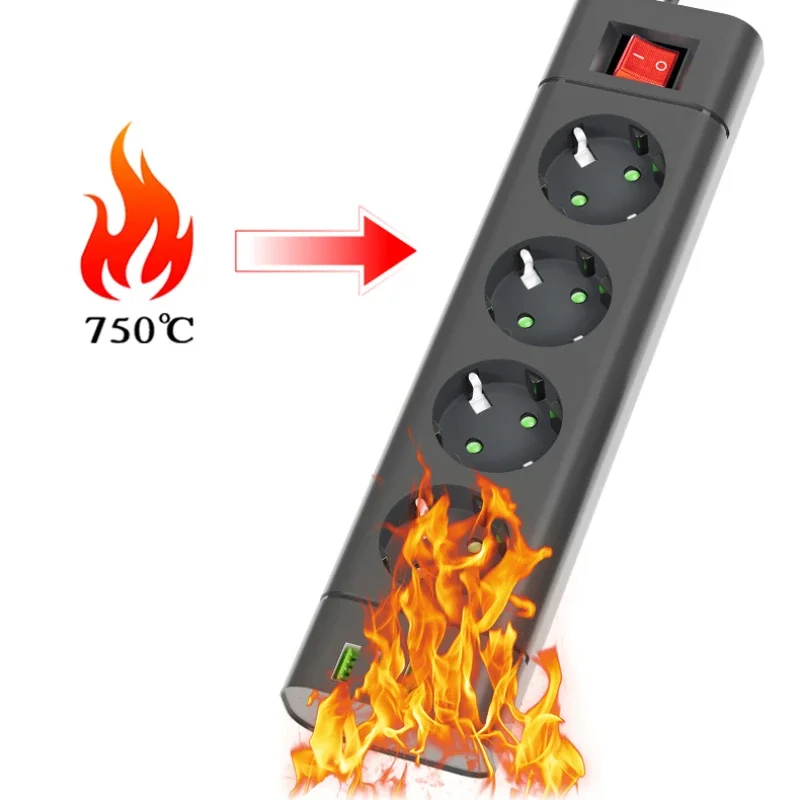 الاتحاد الأوروبي التوصيل قطاع الطاقة 3,4 أو 5 منافذ كهربائية 2 متر تمديد كابل طول 2500 واط مقبس مرشح الشبكة مع 3 منافذ USB 1 نوع-C