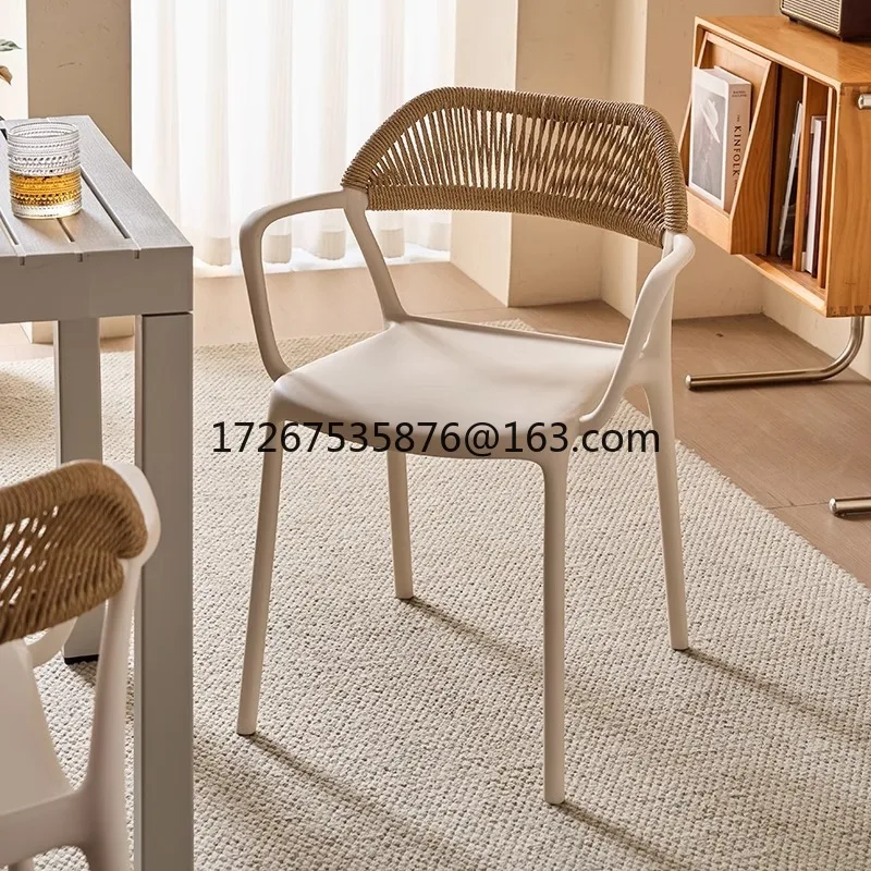 

Rattan plastic dining chair household outdoor courtyard backrest stool balcony table and chair combination leisure chair