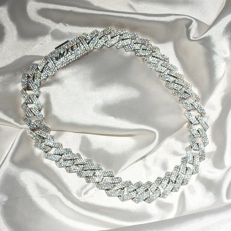 925 Silver Cuban Chain Diamond Hand Make Iced Out Mens Cuban Chain Link Moissanite Diamond