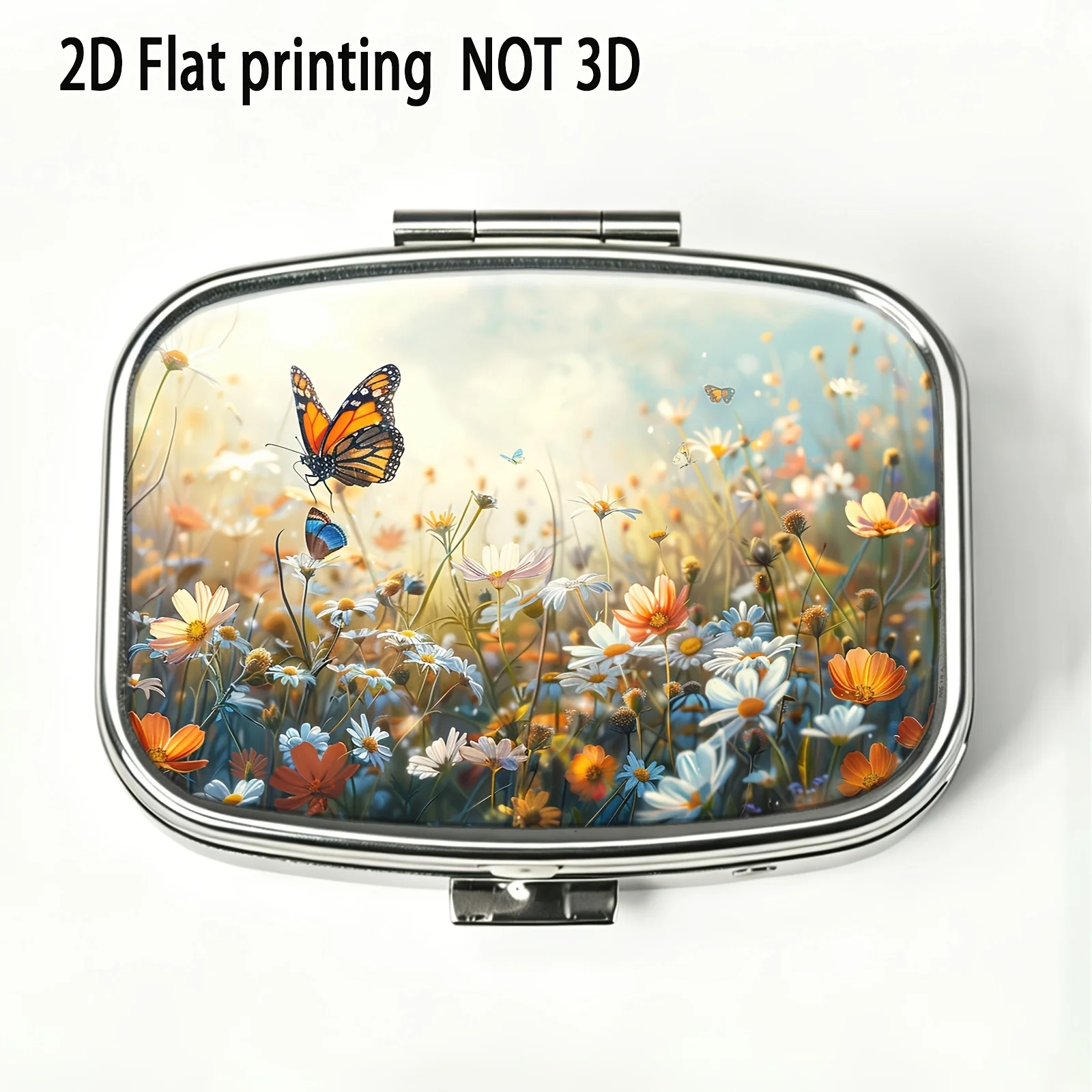 Flower Sea and Butterfly Flying Pattern, Natural Style - Portable Metal Material - Lightweight and Convenient - Exquisite and Practical - Useful Gift - Suitable for Various Occasions - Small Particle Storage - Compact and Delicate Decorative Box - Small Medicine Box - Compact Jewelry Box - Versatile, Personal Medication Dispensing Box
