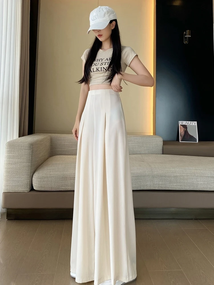 

White Suit Pants For Women Summer, Thin 2025 Loose Wide Leg Pants High Waisted And Drooping Casual Floor Length Pants